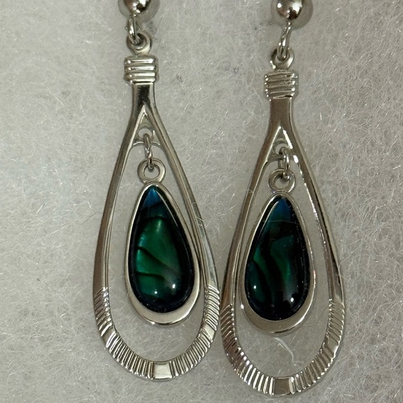 Sophisticated Green and Silver Teardrop Earrings - Picture 2 of 2